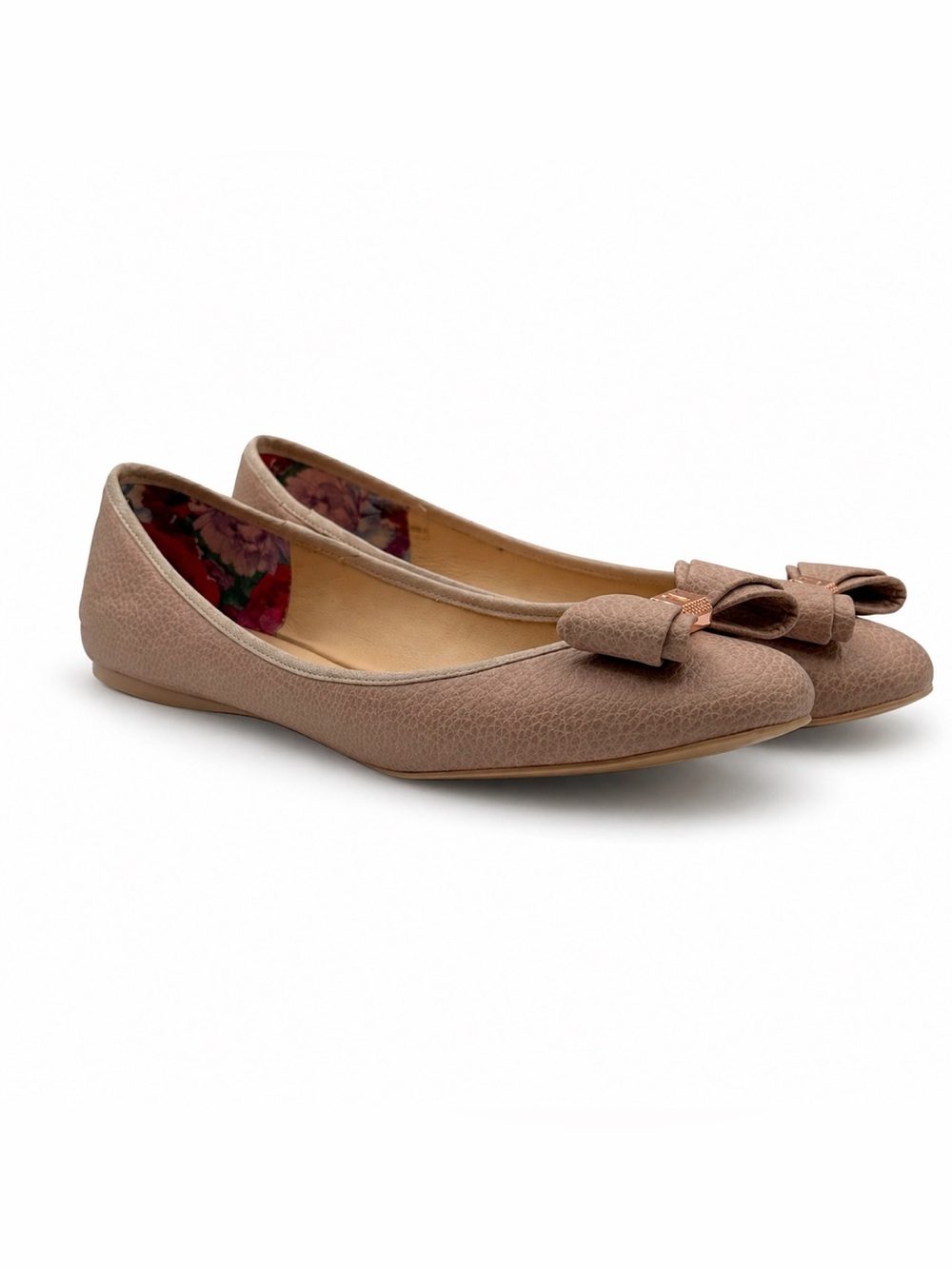 Ted Baker Immet Bow Ballet Flats Textured Leather Round Toe Slip-On Shoes